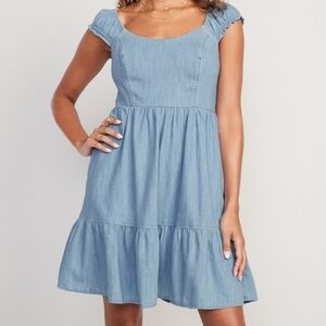 Old Navy Chambray Tiered Dress with Pockets #419629 NWT